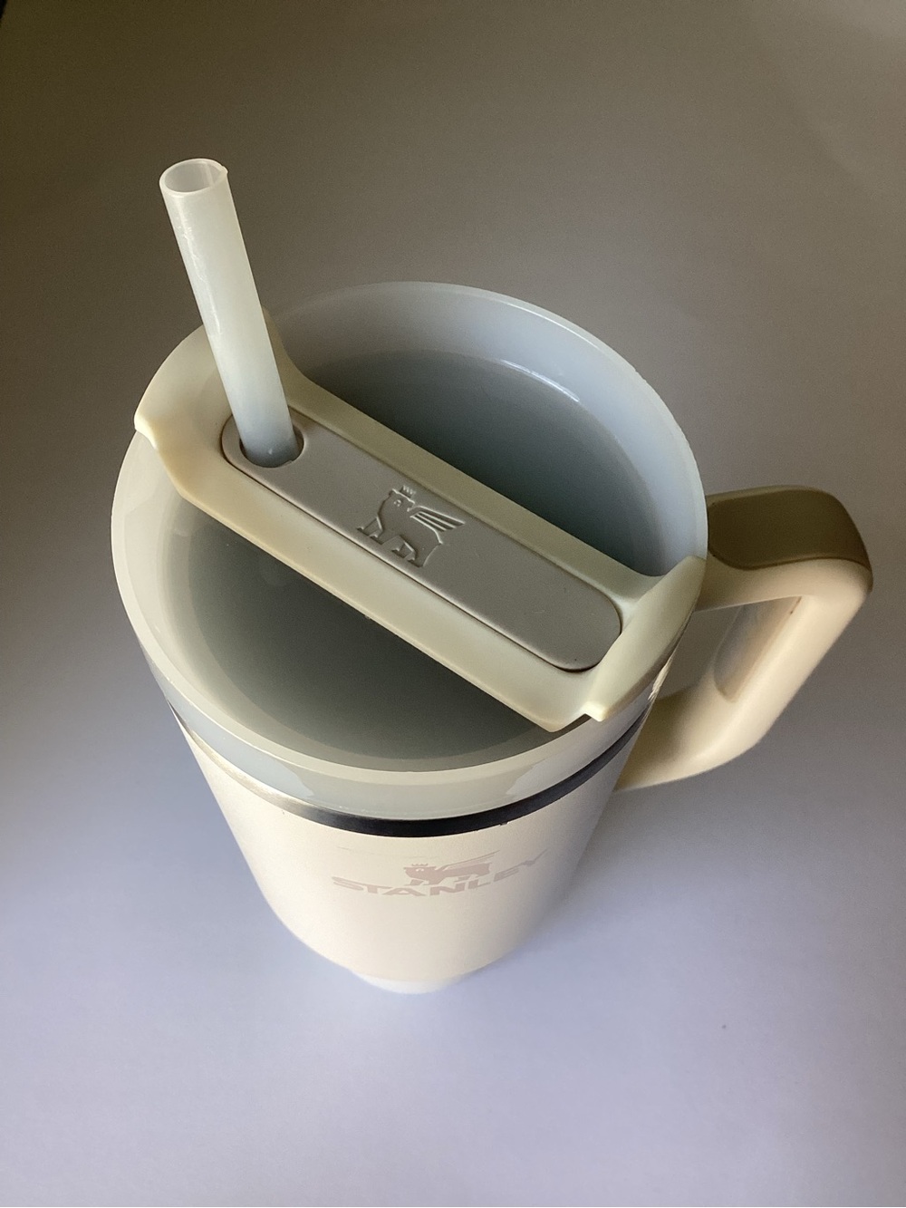 Stanley Cream Insulated Travel Mug with Handle and Straw